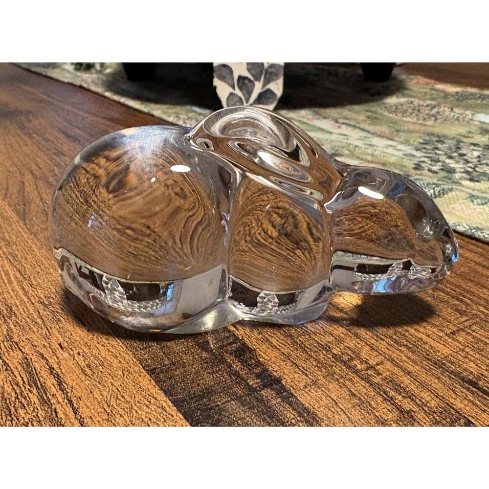 Vintage Clear Art Glass Rabbit Figurine Paperweight Solid Crystal Bunny 4 Inch